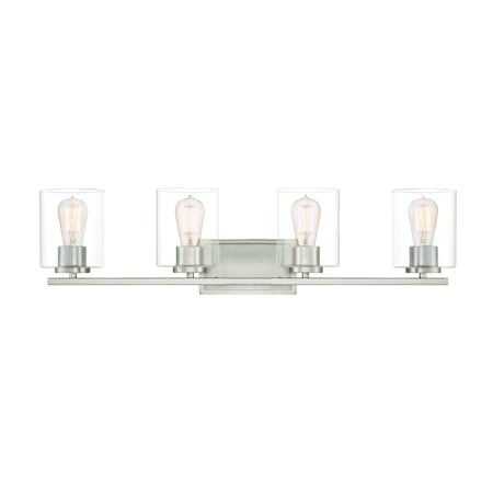 Designers Fountain Liam 32in 4-Light Satin Platinum Transitional Indoor Vanity Light with Clear Glass Shades 93004-SP